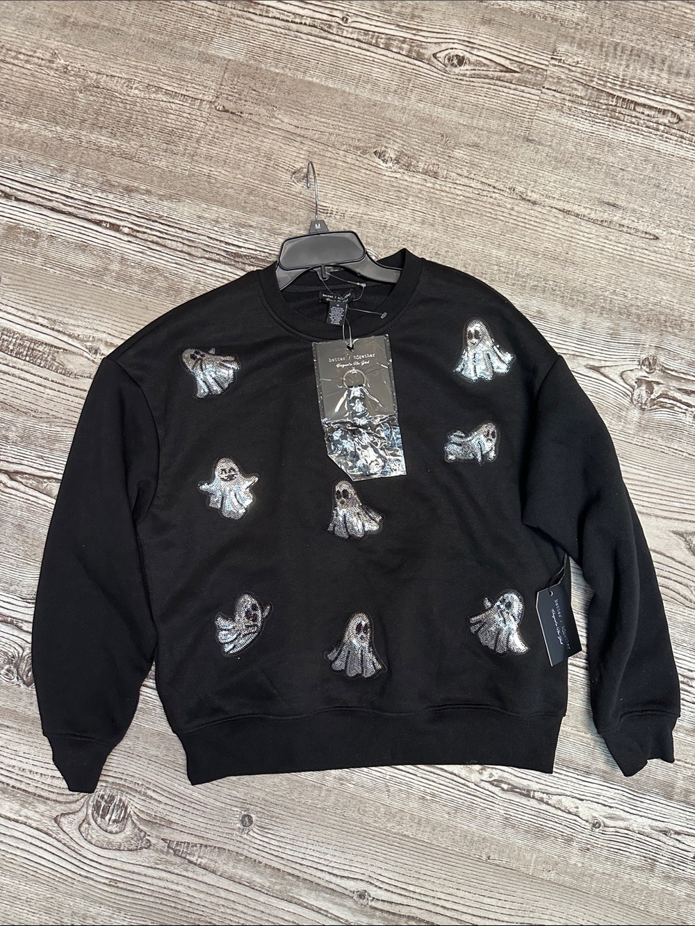 Sequin Ghost Crewneck Sweater - Black